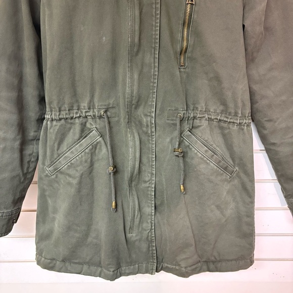 Banana Republic Womens Small Faux Fur Twill Parka Green Warm Super Soft Cotton - Picture 2 of 8